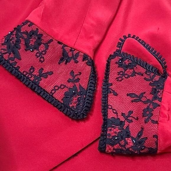 Vintage  Mira Couture Red Black Lace Soft Goth Designer Blazer - Picture 13 of 16